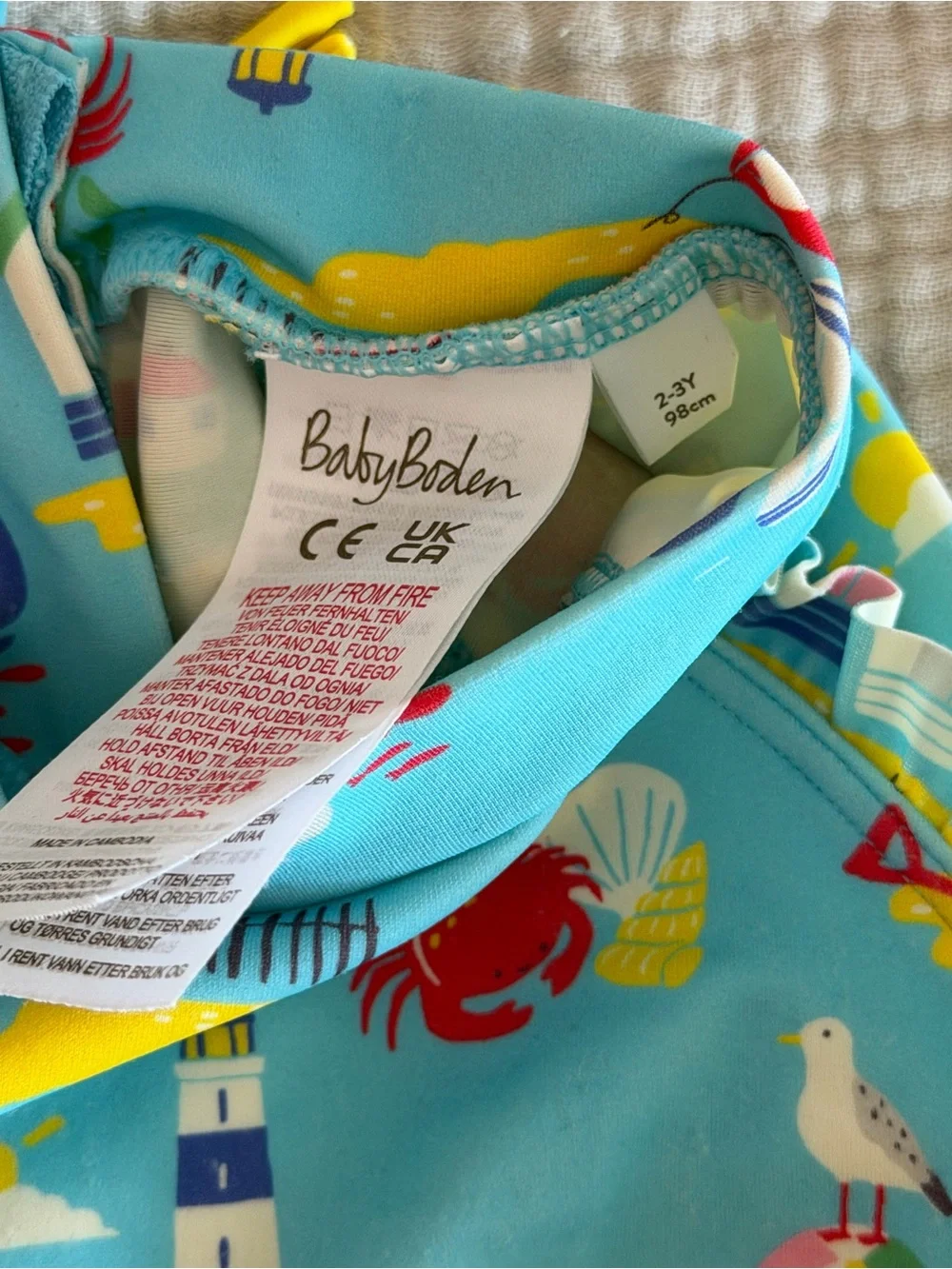 Baby Boden One Piece Swimsuit Sunsuit Girls 2-3 years old Pattern Seagulls Crabs